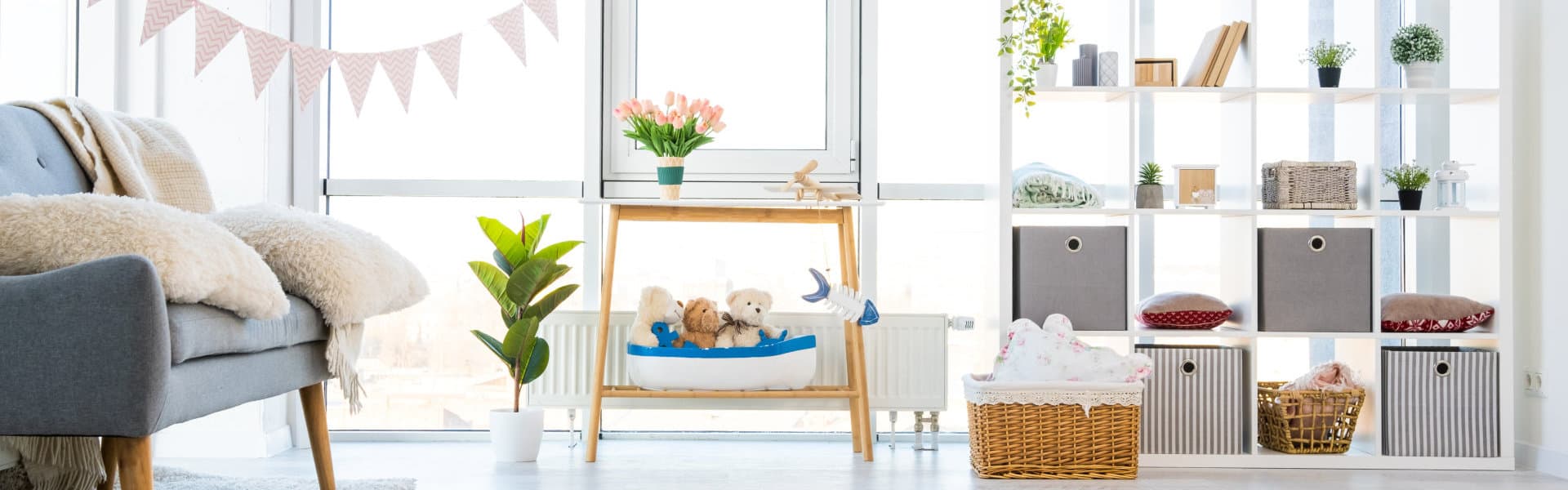 a bright, clean, and neatly arranged room