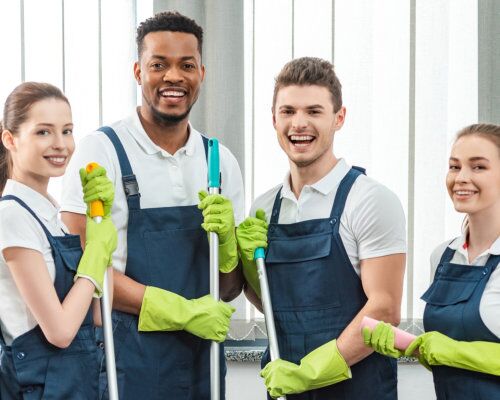 cleaners having a photo